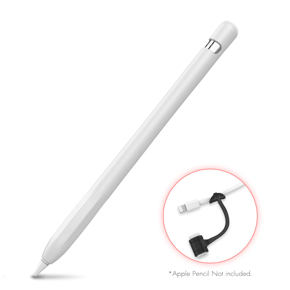 Apple Pencil 第1世代 一体型シリコンケース アダプタホルダー付き - ホワイト